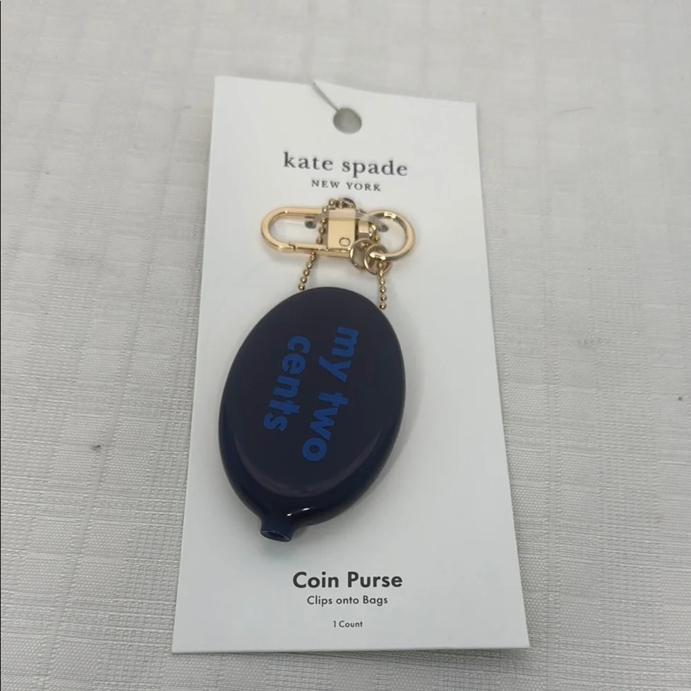 Kate Spade x Target “ my two cents “ Navy Blue Coin Holder Keychain
